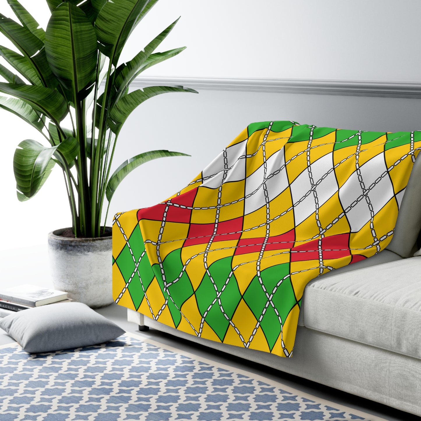 Myanmar Retro Argyle Blanket Throw