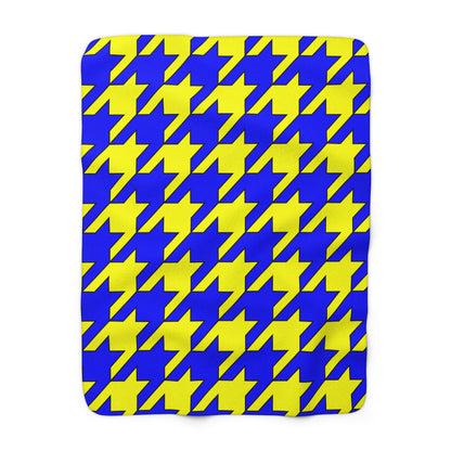 Yellow, Blue Retro Houndstooth Blanket Throw