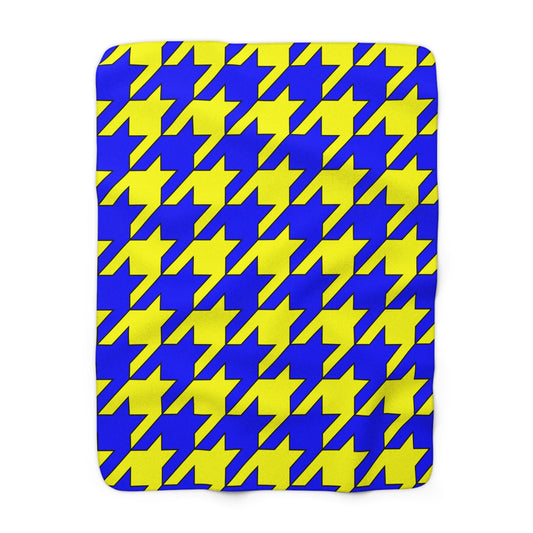 Yellow, Blue Retro Houndstooth Blanket Throw