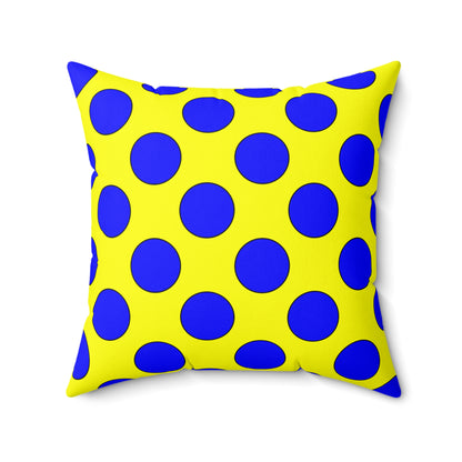 Yellow, Blue Retro Polka Dots Cushion Pillow
