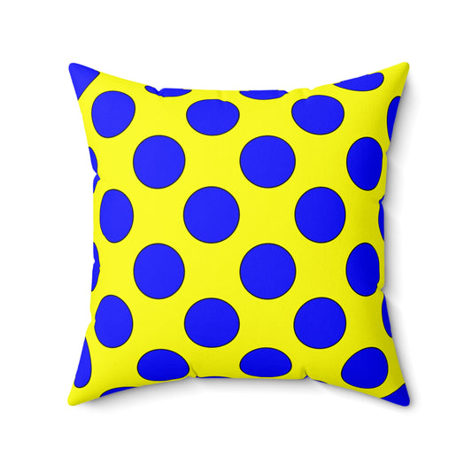 Yellow, Blue Retro Polka Dots Cushion Pillow