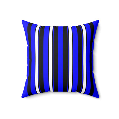 Blue, Black, White Retro Stripes Cushion Pillow