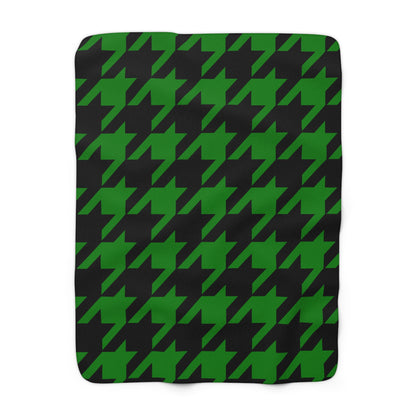Green, Black Retro Houndstooth Blanket Throw