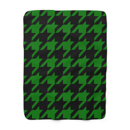 Green, Black Retro Houndstooth Blanket Throw