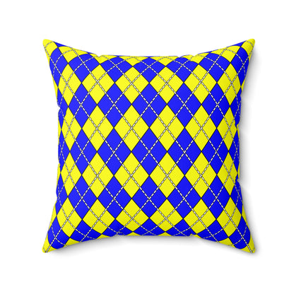 Yellow, Blue Retro Argyle Cushion Pillow