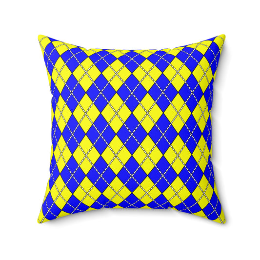 Yellow, Blue Retro Argyle Cushion Pillow