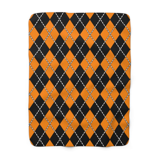 Dark Orange, Black Retro Argyle Blanket Throw