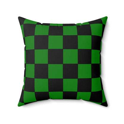 Green, Black Retro Check Cushion Pillow