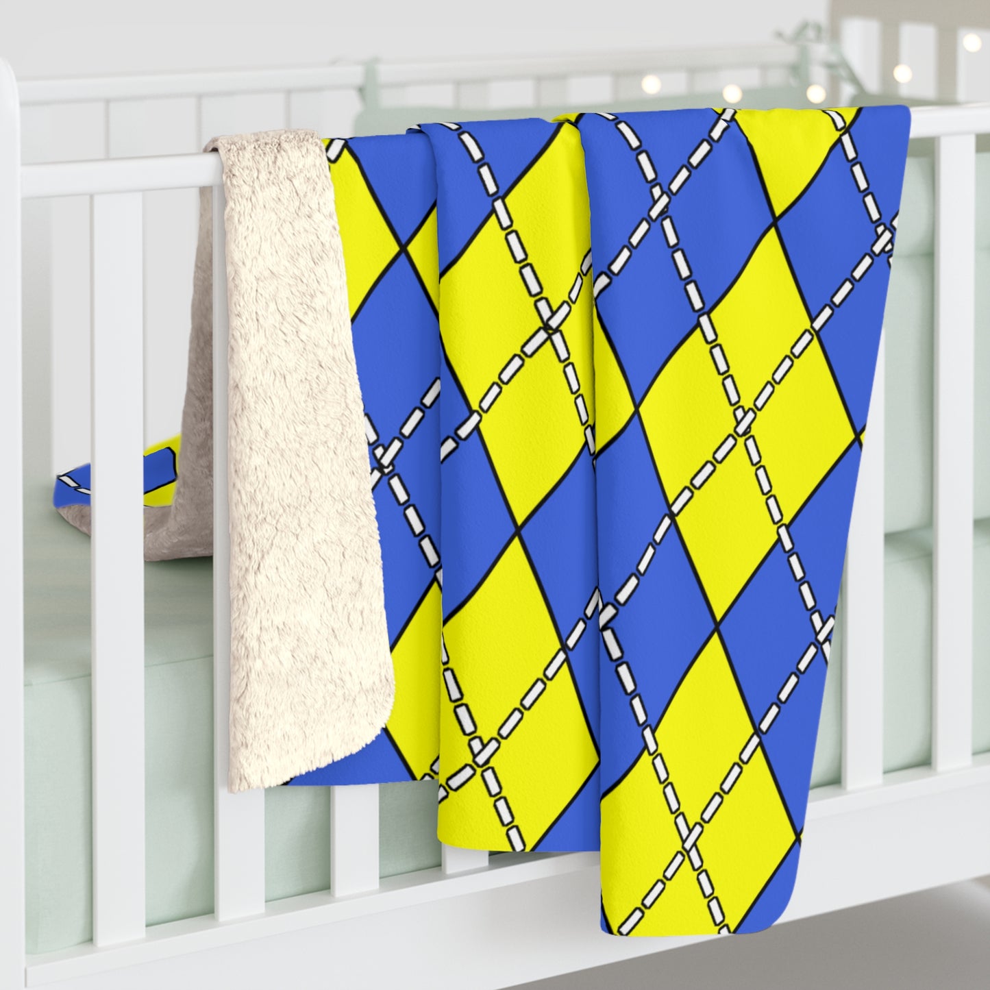 Royal Blue, Yellow Retro Argyle Blanket Throw