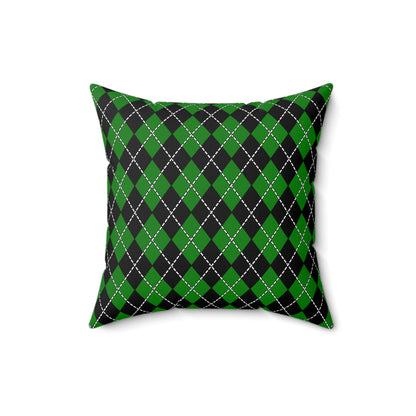 Green, Black Retro Argyle Cushion Pillow