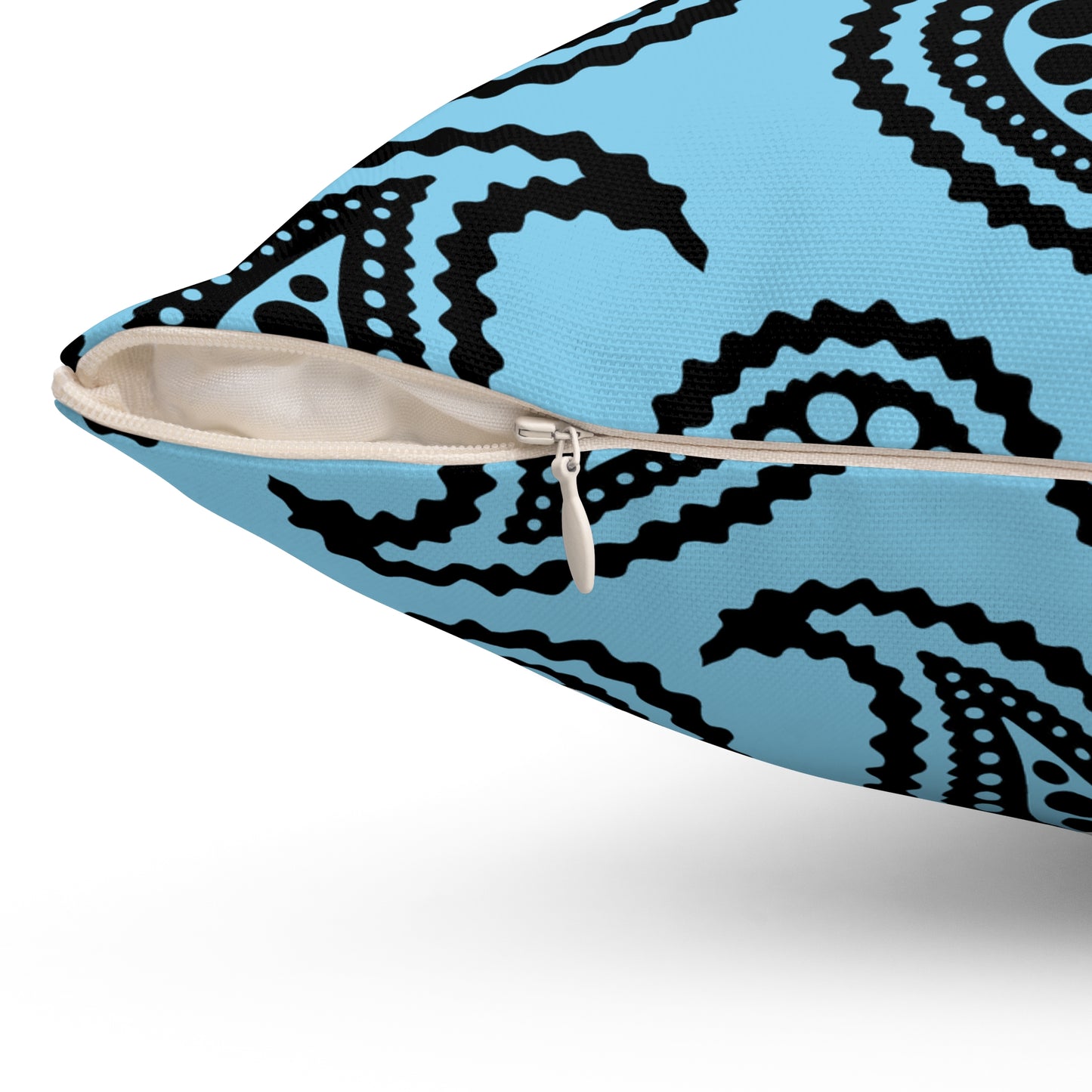 Sky Blue, Black Retro Paisley Cushion Pillow
