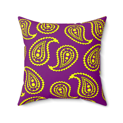 Purple, Yellow Retro Paisley Cushion Pillow