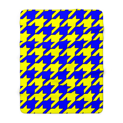 Blue, Yellow Retro Houndstooth Blanket Throw