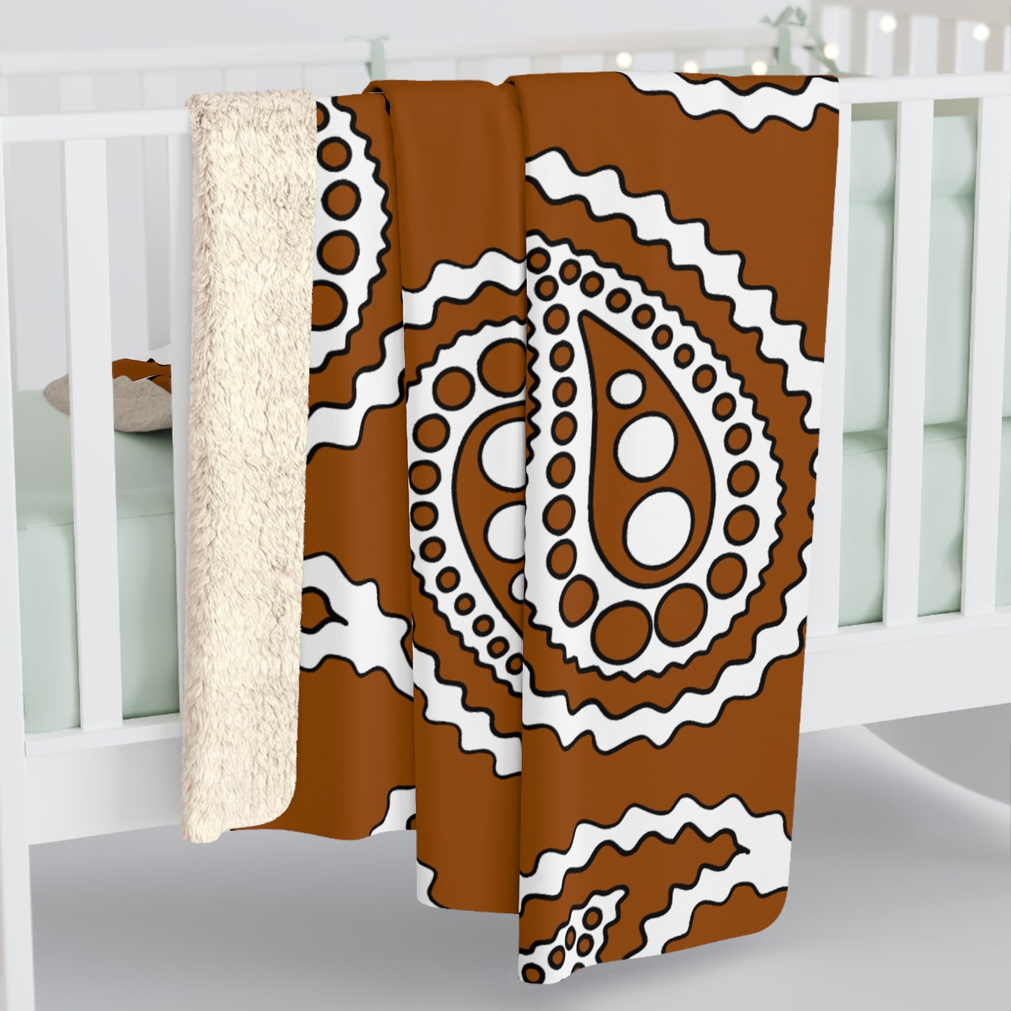 Brown, White Retro Paisley Blanket Throw