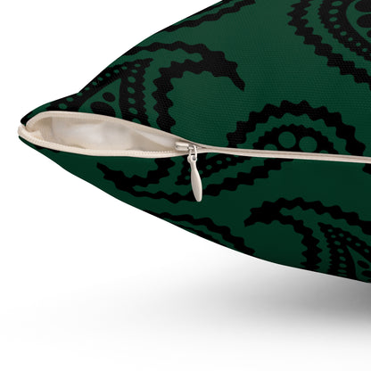Dark Green, Black Retro Paisley Cushion Pillow