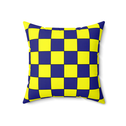 Navy Blue, Yellow Retro Check Cushion Pillow