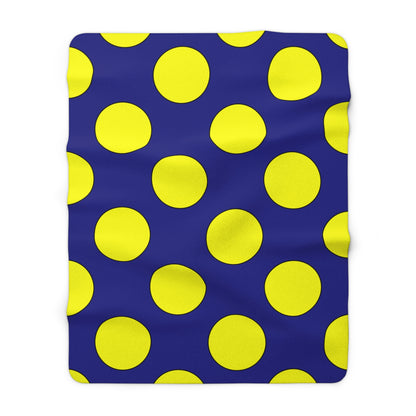 Navy Blue, Yellow Retro Polka Dots Blanket Throw