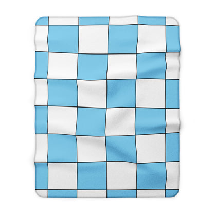 Sky Blue, White Retro Check Blanket Throw