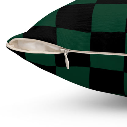 Dark Green, Black Retro Check Cushion Pillow