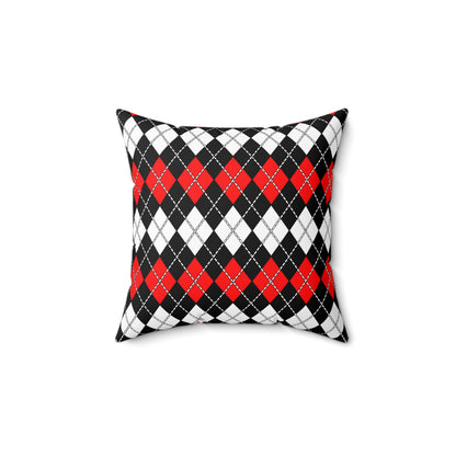 Black, White, Red Retro Argyle Cushion Pillow