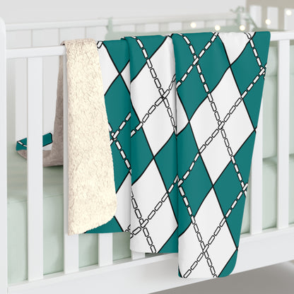 Teal, White Retro Argyle Blanket Throw