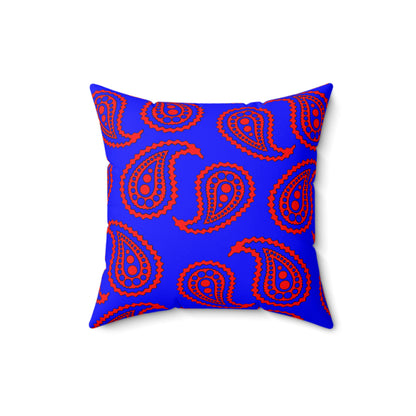 Blue, Red Retro Paisley Cushion Pillow
