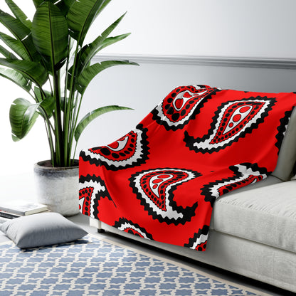Red, Black, White Retro Paisley Blanket Throw