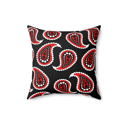 Black, White, Red Retro Paisley Cushion Pillow