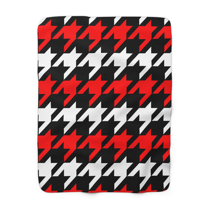 Black, White, Red Retro Houndstooth Blanket Throw