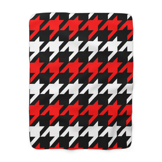 Black, White, Red Retro Houndstooth Blanket Throw