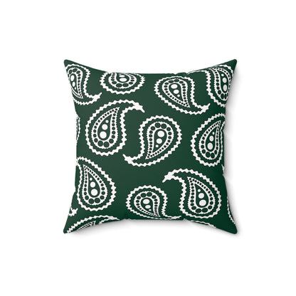 Dark Green, White Retro Paisley Cushion Pillow