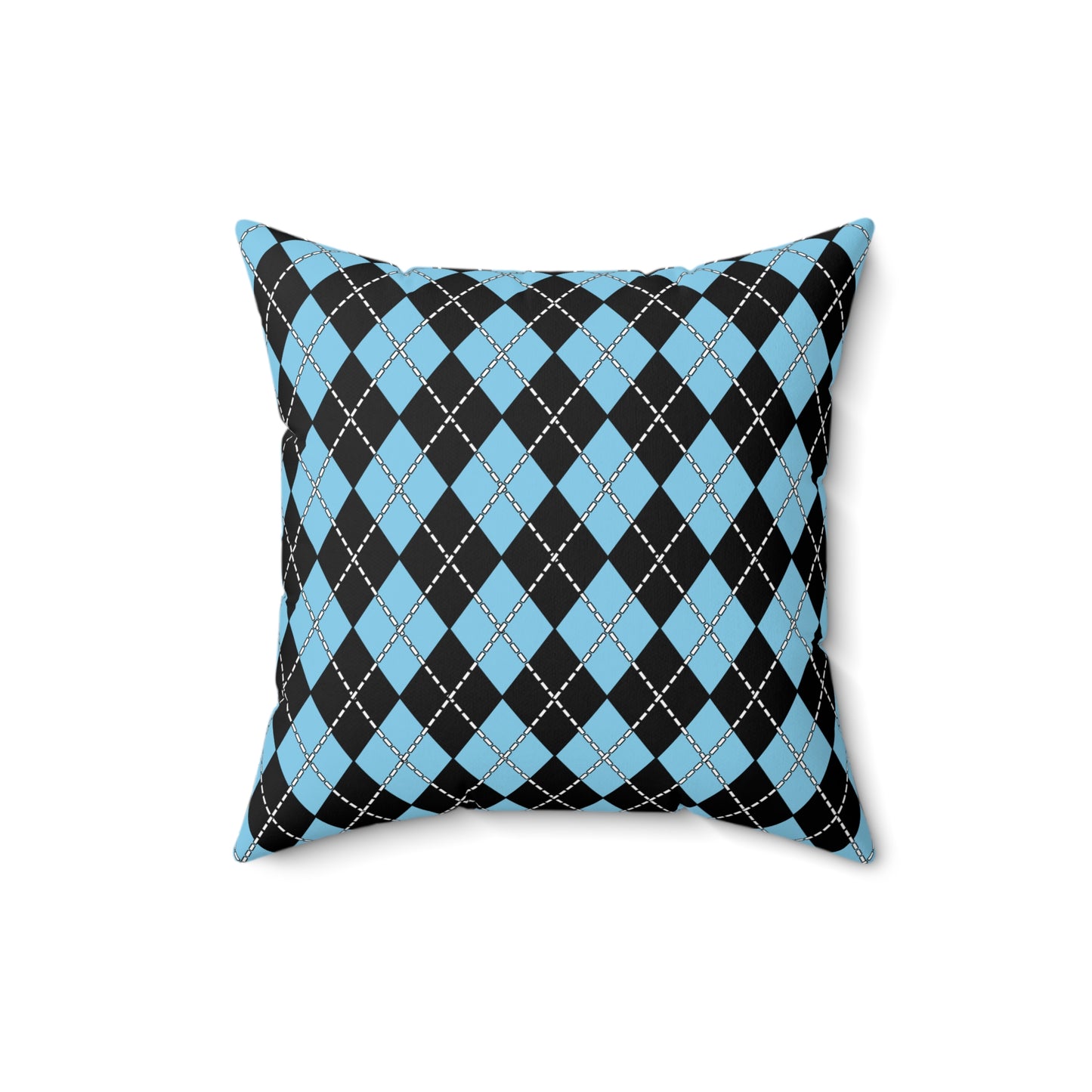Sky Blue, Black Retro Argyle Cushion Pillow