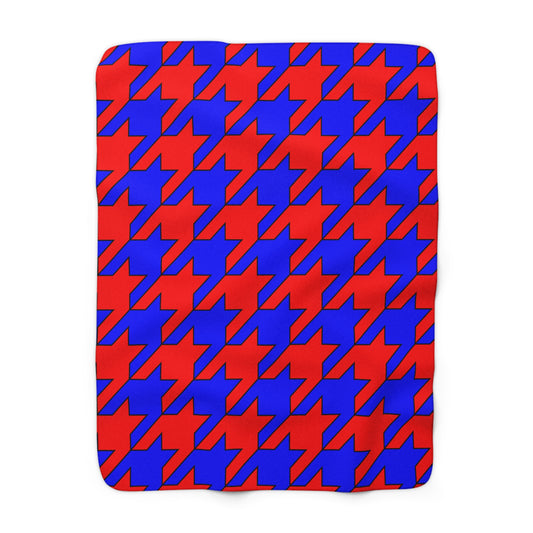 Blue, Red Retro Houndstooth Blanket Throw