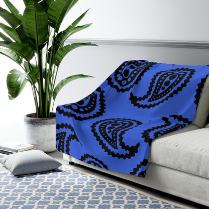Royal Blue, Black Retro Paisley Blanket Throw