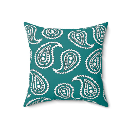 Teal, White Retro Paisley Cushion Pillow