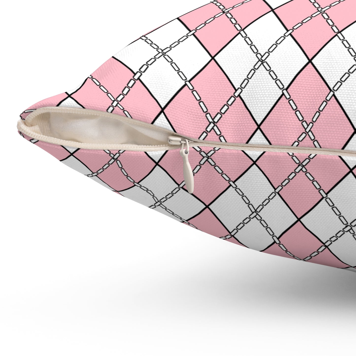 Pink, White Retro Argyle Cushion Pillow