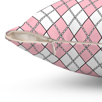 Pink, White Retro Argyle Cushion Pillow