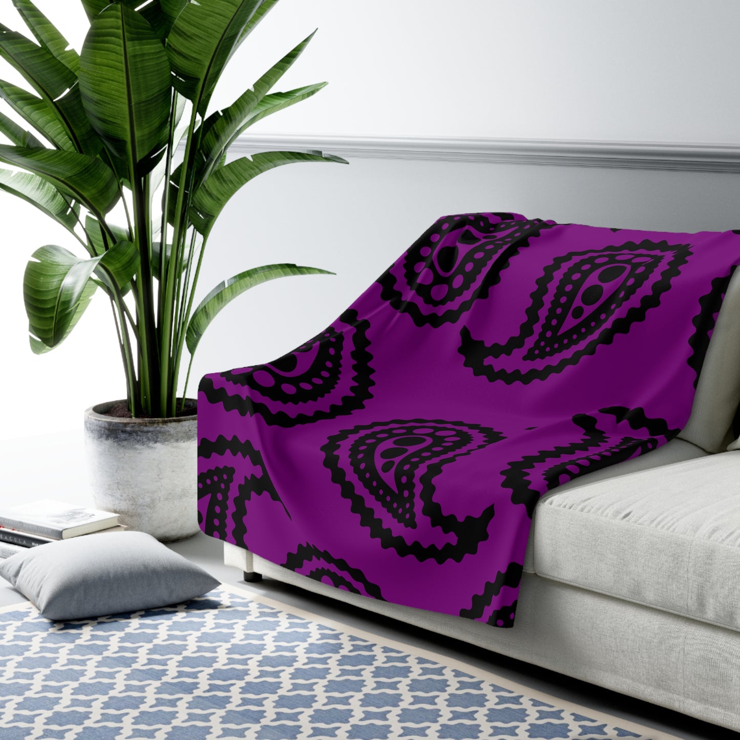 Purple, Black Retro Paisley Blanket Throw