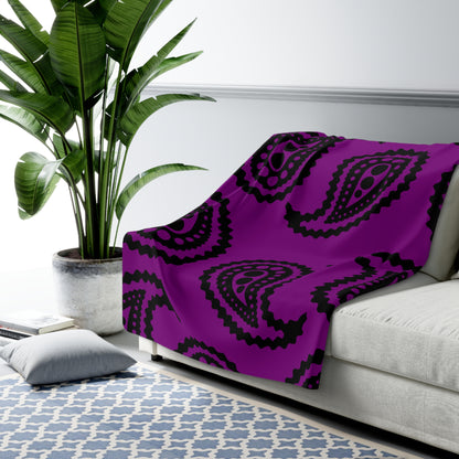 Purple, Black Retro Paisley Blanket Throw