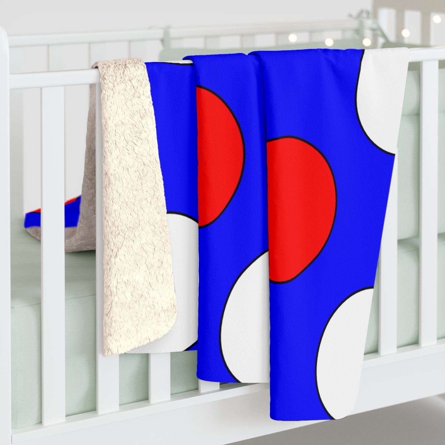 Blue, White, Red Retro Polka Dots Blanket Throw