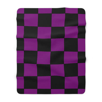 Purple, Black Retro Check Blanket Throw
