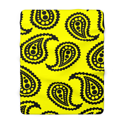 Yellow, Black Retro Paisley Blanket Throw