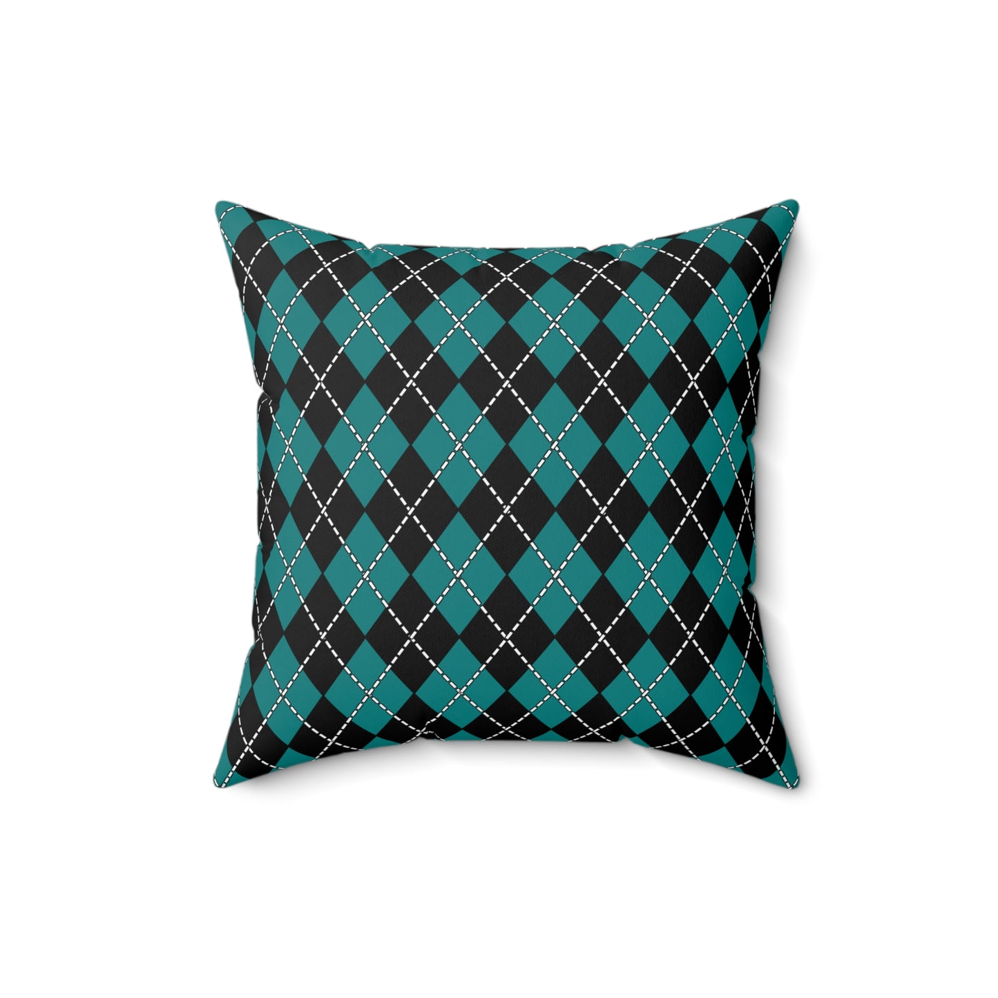 Teal, Black Retro Argyle Cushion Pillow