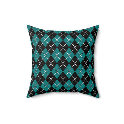 Teal, Black Retro Argyle Cushion Pillow
