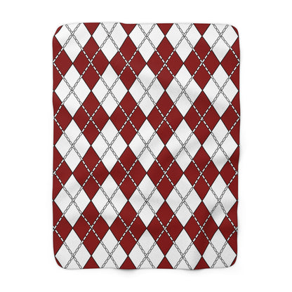 Dark Red, White Retro Argyle Blanket Throw