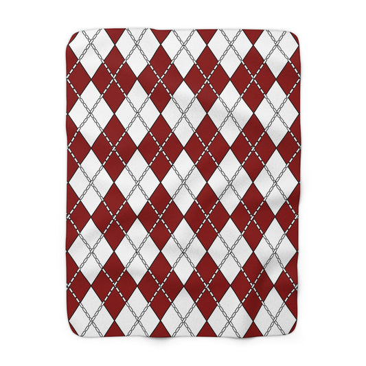 Dark Red, White Retro Argyle Blanket Throw