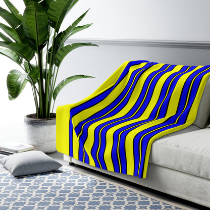 Yellow, Blue Retro Stripes Blanket Throw