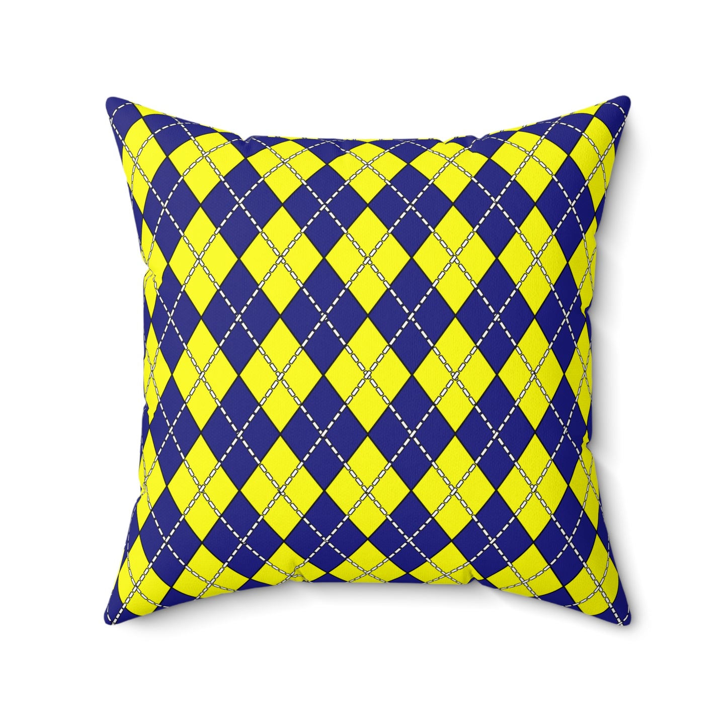 Navy Blue, Yellow Retro Argyle Cushion Pillow
