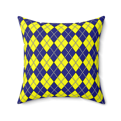 Navy Blue, Yellow Retro Argyle Cushion Pillow