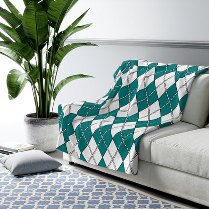 Teal, White Retro Argyle Blanket Throw